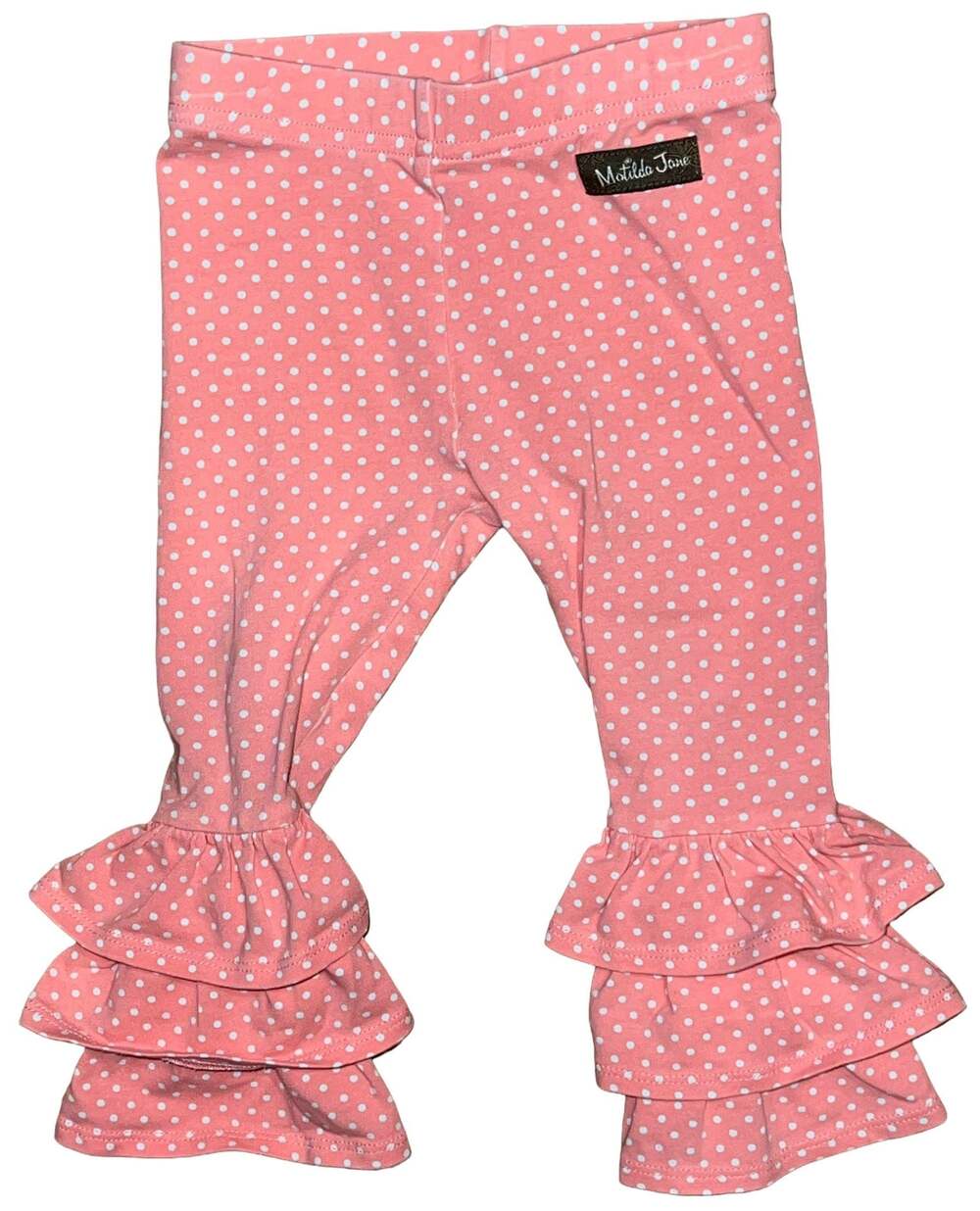 Matilda Jane Girls Pink Polka Dot Ruffle Leggings Size 12-18m